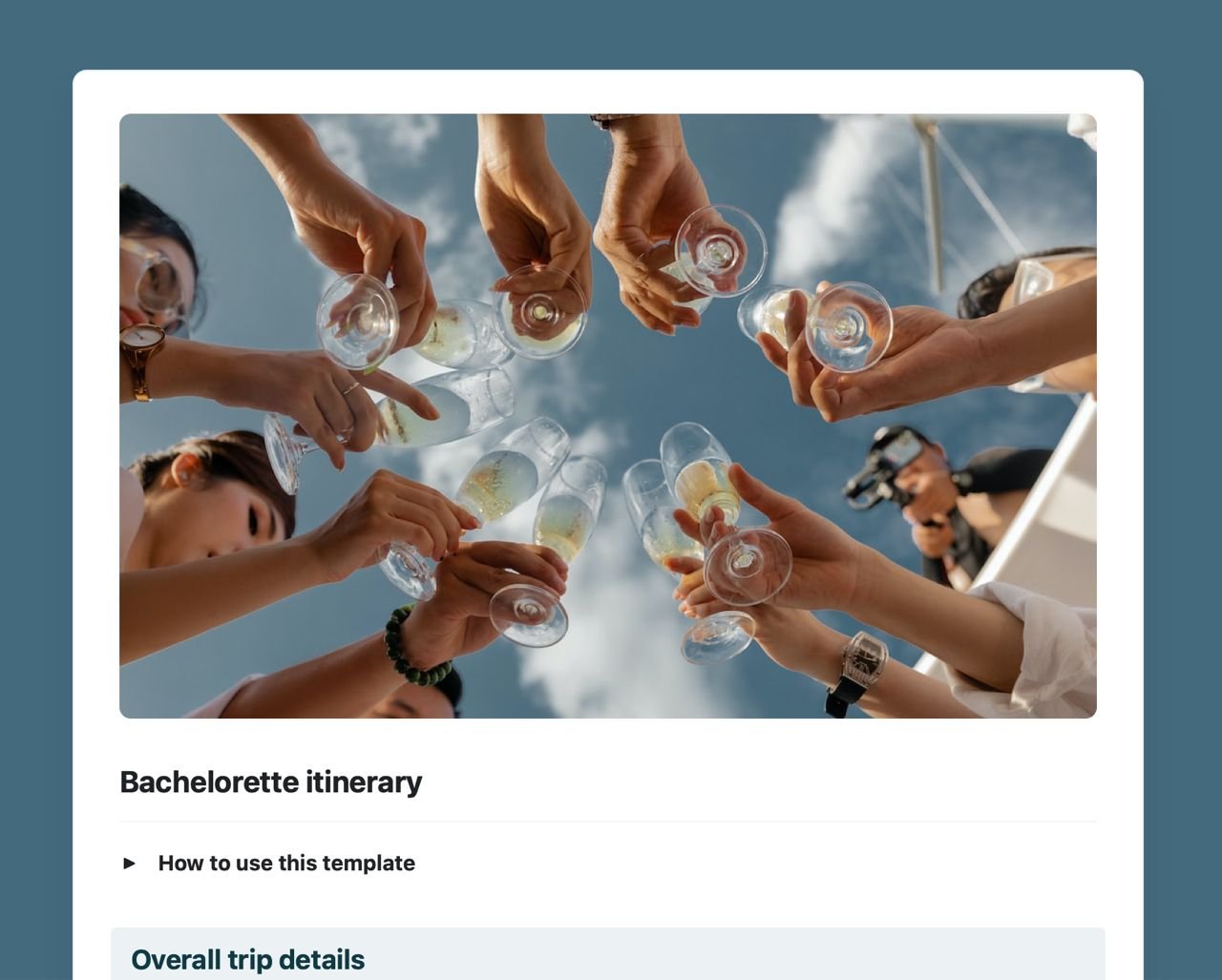 Bachelorette itinerary template in Craft