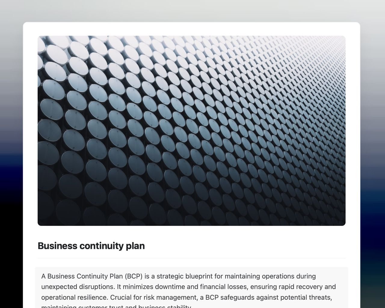 Business continuity plan template in Craft