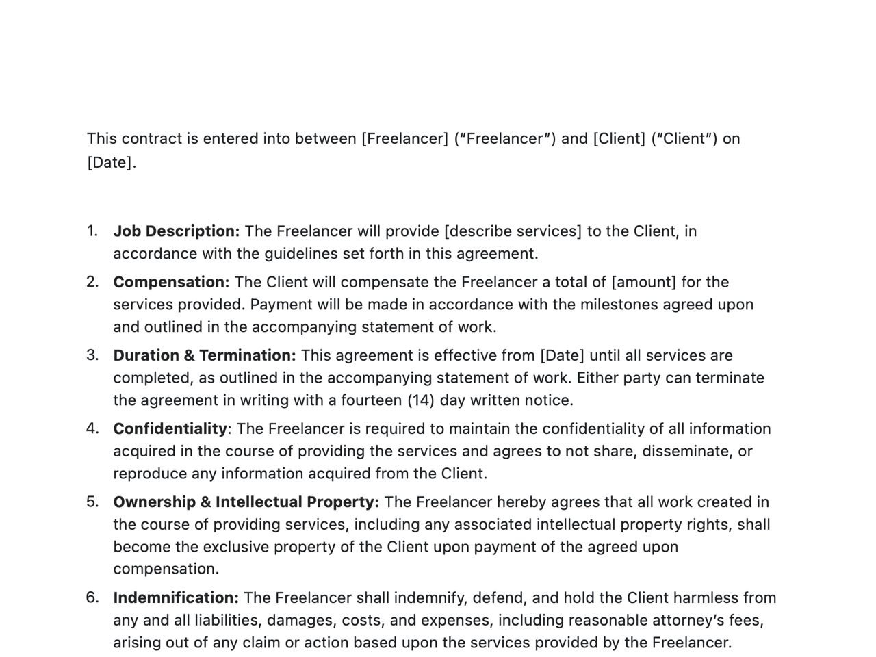 Freelance Contract Template