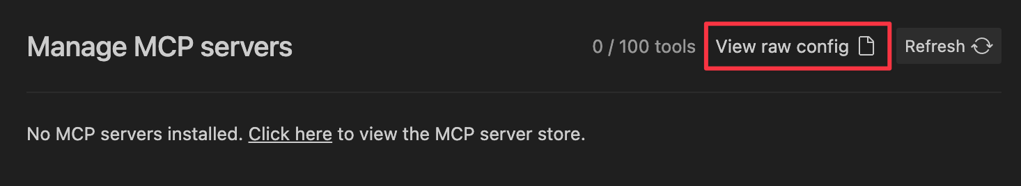 Click View raw config in MCP server manager