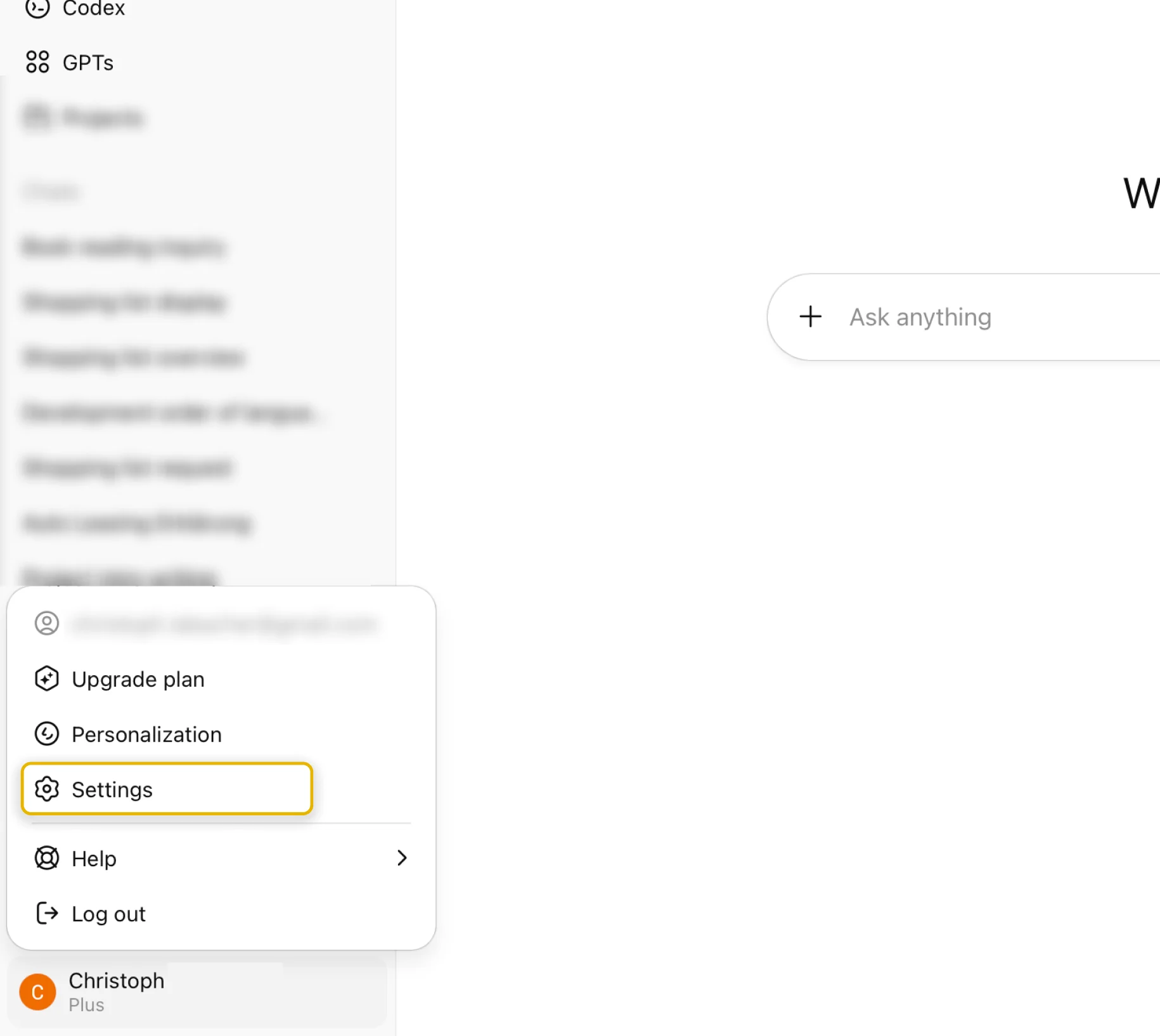 Open ChatGPT’s Settings