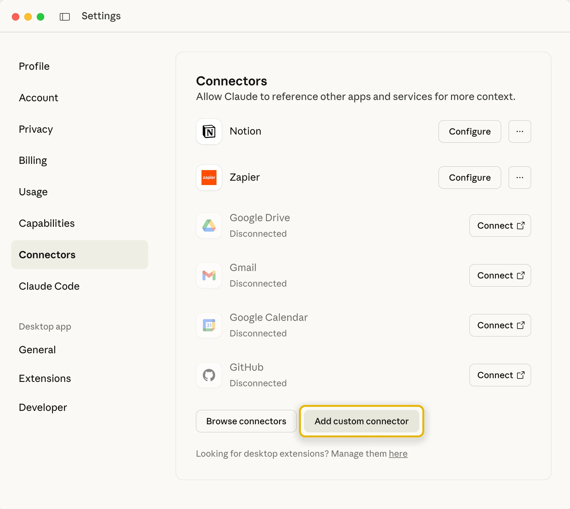 Select the Connectors section