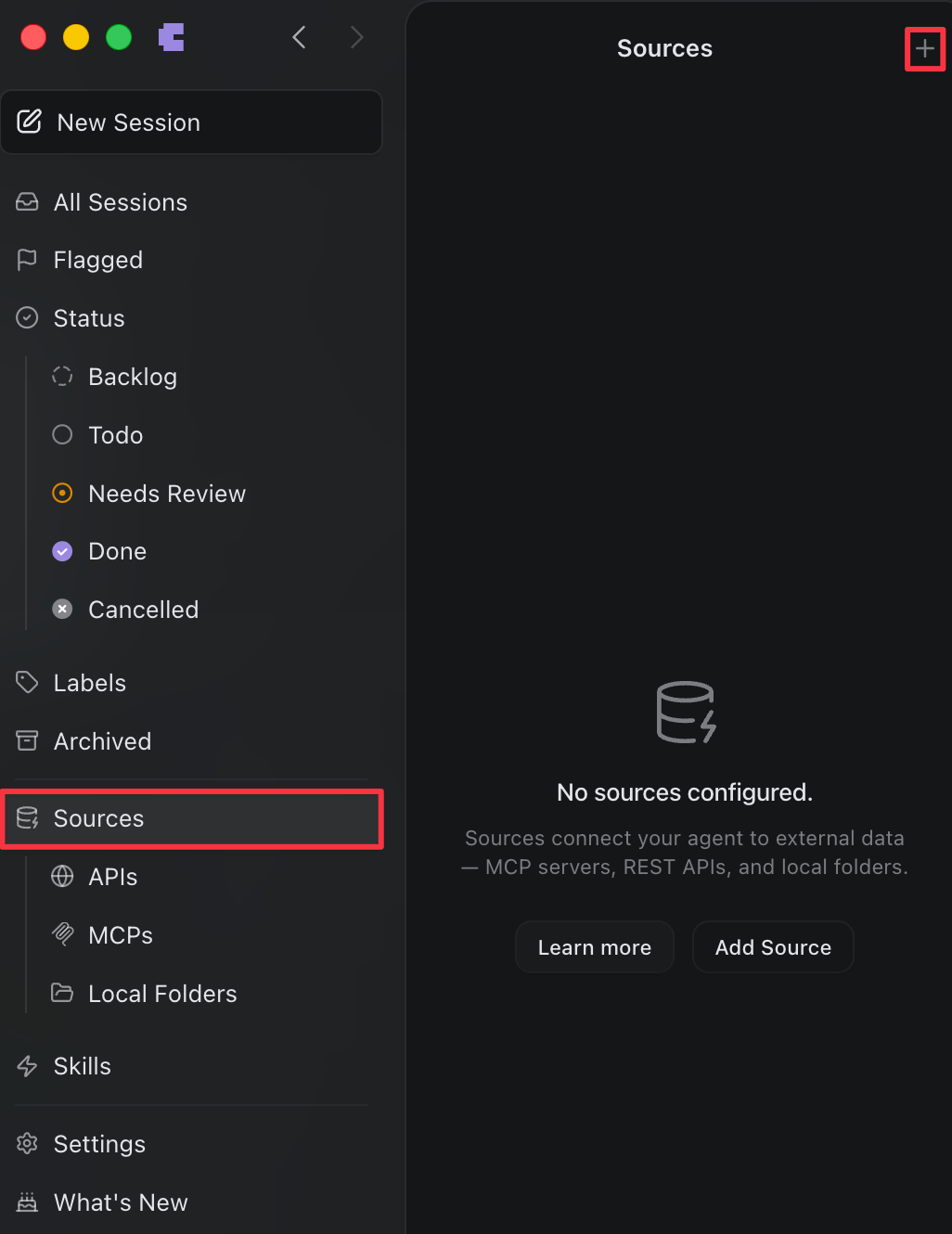 Open Craft Agents Sources page