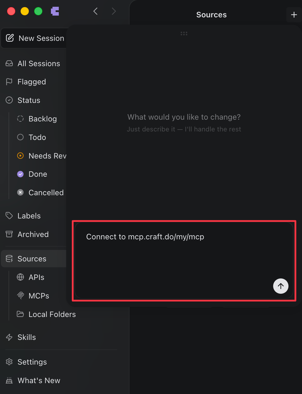 Paste the API endpoint URL in the chat
