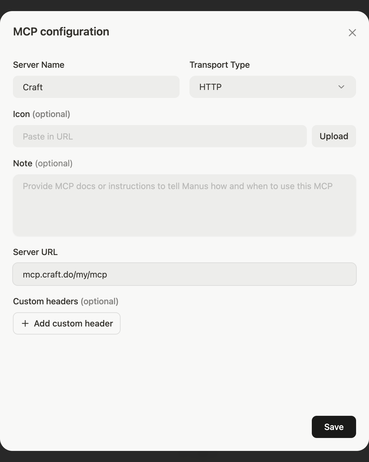 Configure the MCP server in Manus