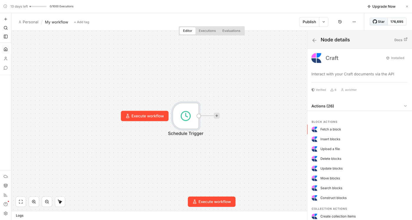 Craft node with 26 available actions