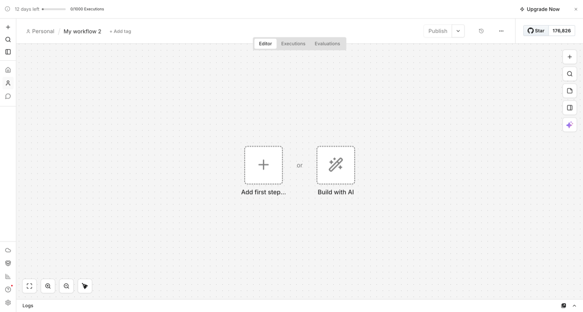 Create a new workflow in n8n