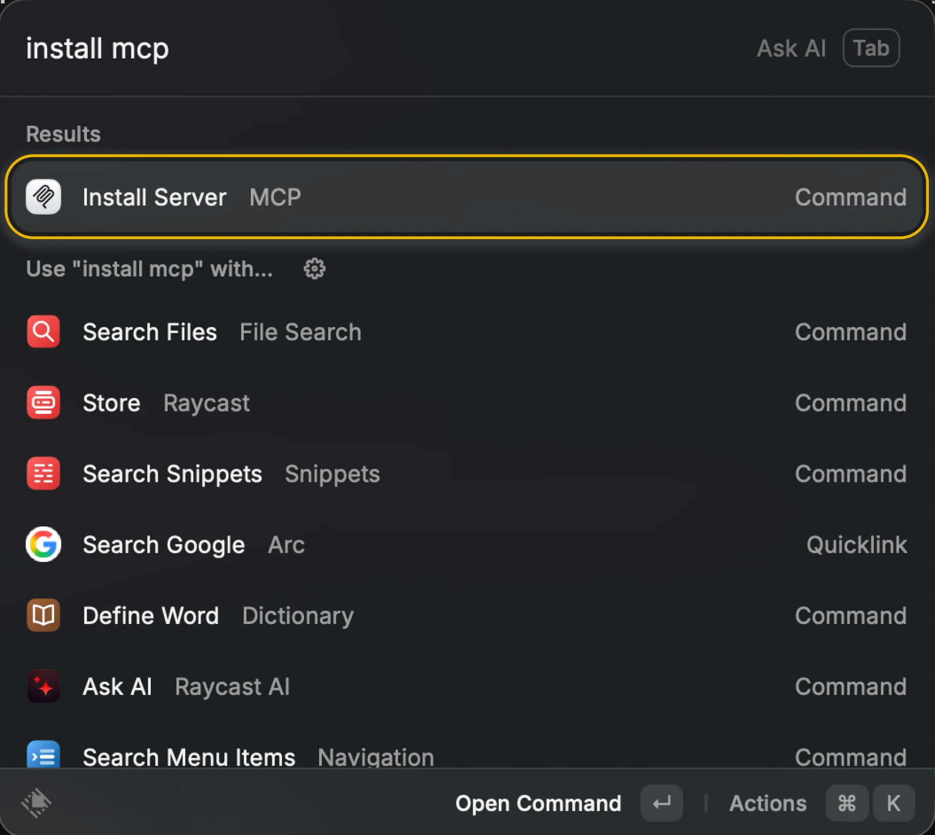 Open Raycast’s MCP Settings